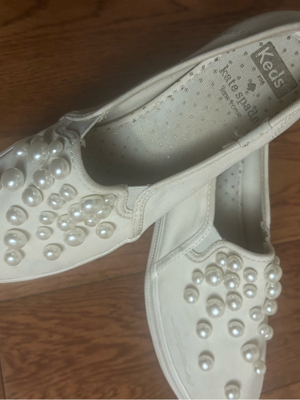 kate spade Cream Pearl-Embellished Slip-On Sneakers